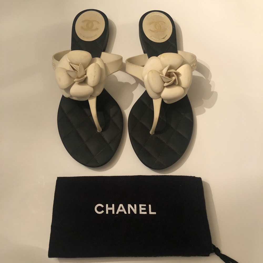 Chanel Camelia flip flops